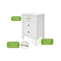 Mesa De Cabeceira 3 Gavetas Maggiore New - Lopas Branco