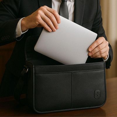 Pasta De Trabalho Executiva Com Alça Lateral Removível Impermeável Em Poliuretano Handle Yin's Preto
