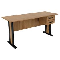 Mesa De Escritorio 2 Gavetas E Chave 160 Cm Me4193 Amendoa Preto Tecno Mobili Amendoa Preto