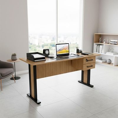 Mesa De Escritorio 2 Gavetas E Chave 160 Cm Me4193 Amendoa Preto Tecno Mobili Amendoa Preto