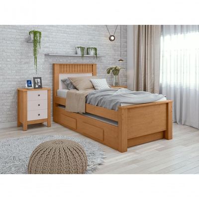 Cama Solteiro Bibox 2 Gavetas Athenas - Lopas Amendoa Clean/off White.
