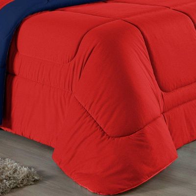 Kit Edredom Dupla Face + Jogo De Lençol Casal Nobre 6 Peças  100% Algodão  Vermelho / Azulmarinho