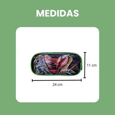 Kit Escolar Mochila + Lancheira + Estojo Reforçada Resistente 17'  Trex Attack Verde Escuro