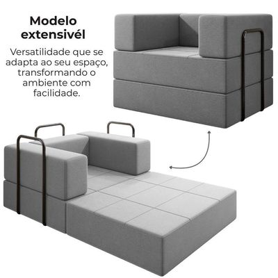 Poltrona Cama Modular 90 Cm Monaco Linho Cinza Vconcept Cinza