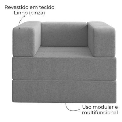 Poltrona Cama Modular 90 Cm Monaco Linho Cinza Vconcept Cinza