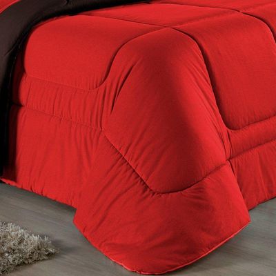Kit Edredom Dupla Face + Jogo De Lençol Casal Nobre 6 Peças Malha 100% Algodão - Vermelho / Marrom