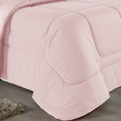 Kit Edredom Dupla Face + Jogo De Lençol Casal Nobre 6 Peças Malha 100% Algodão - Rosa