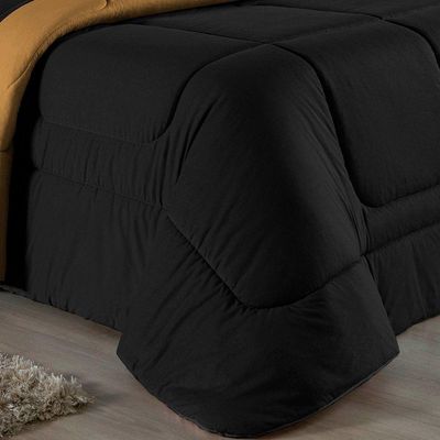 Kit Edredom Dupla Face + Jogo De Lençol Casal Nobre 6 Peças Malha 100% Algodão - Preto / Cobre
