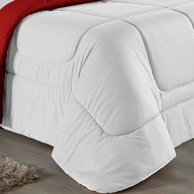 Kit Edredom Dupla Face + Jogo De Lençol Casal Nobre 6 Peças Malha 100% Algodão - Branco / Vermelho