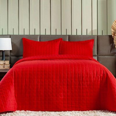 Kit Colcha Matelassê Percal 300 Fios Basic Casal 07 Peças 100% Poliéster - Vermelho Lady