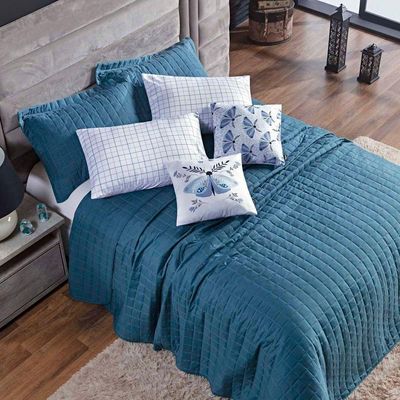 Kit Colcha Matelassê Percal 300 Fios Basic Casal 07 Peças 100% Poliéster - Azul Butterfly