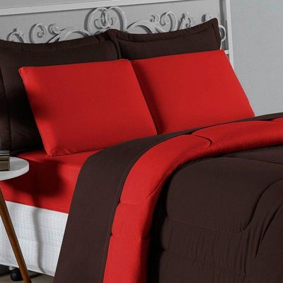 Edredom Solteiro Nobre 1 Peça Dupla Face 1,60m X 2,40m Malha 100% Algodão - Marrom / Vermelho