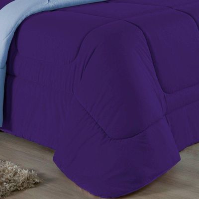Edredom Queen Nobre 1 Peça Dupla Face 2,20m X 2,40m Malha 100% Algodão - Roxo / Azul-bebê