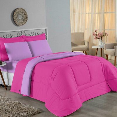 Edredom Queen Nobre 1 Peça Dupla Face 2,20m X 2,40m Malha 100% Algodão - Pink / Lilás
