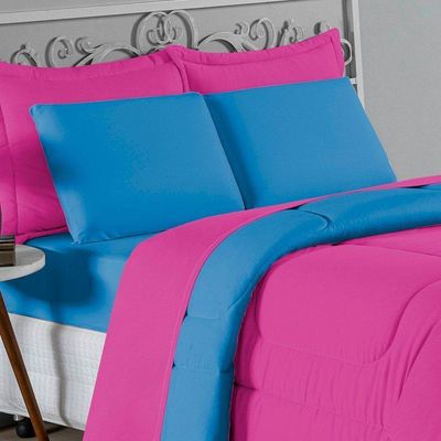 Edredom Queen Nobre 1 Peça Dupla Face 2,20m X 2,40m Malha 100% Algodão - Pink / Turquesa