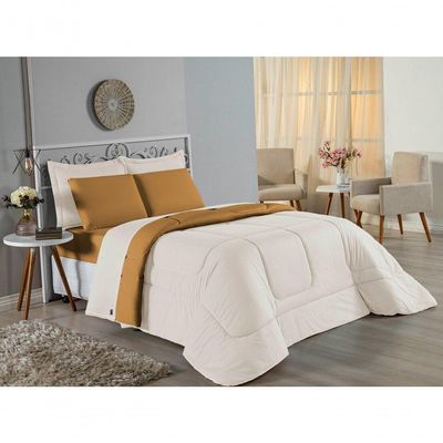 Edredom Queen Nobre 1 Peça Dupla Face 2,20m X 2,40m Malha 100% Algodão - Palha / Cobre