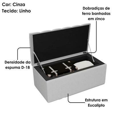 Cabeceira E Recamier Bau Solteiro 100 Cm Dalia Linho Cinza Artte Cinza
