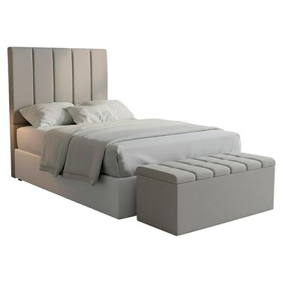 Cabeceira E Recamier Bau Solteiro 100 Cm Dalia Linho Cinza Artte Cinza