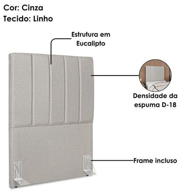 Cabeceira E Recamier Bau Solteiro 100 Cm Dalia Linho Cinza Artte Cinza