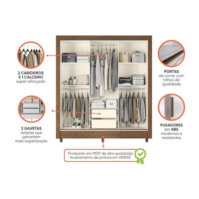 Guarda Roupa Solteiro Itália 3 Portas de Correr Branco Santos Andirá