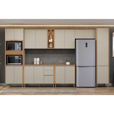 Módulo Cozinha Linea Allure Allure c/ 4 Portas e 2 Nichos 70cm Jequitiba/Gris Linea Brasil