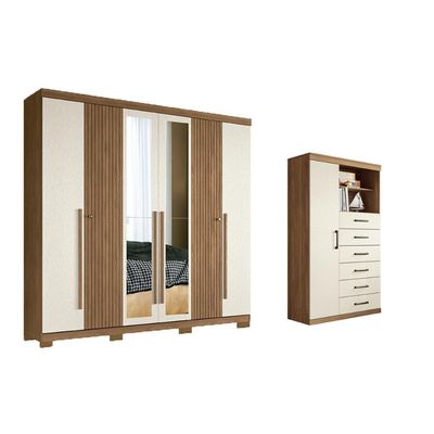 Quarto Completo Modu +Cômoda QC351 Jatoba/Areia - Santos Andirá