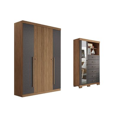 Quarto Completo Modu +Cômoda QC345 Jatobá/Grafite - Santos Andirá