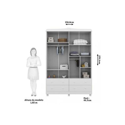 Guarda Roupa 4 Portas c/ (2 Cristal) e 4 Gavetas Êlo Branco/Amendoa - Peroba