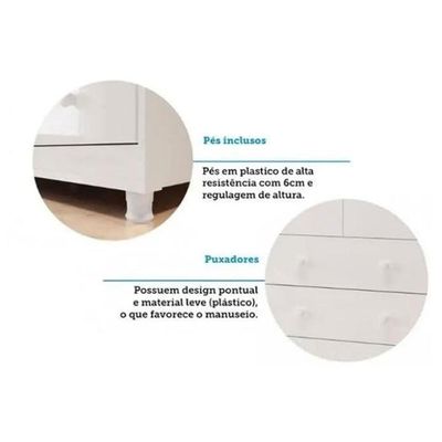 Guarda Roupa Bebê c/ 4 Portas (2 Cristal) e 4 Gavetas Êlo Branco/Amendoa - Peroba