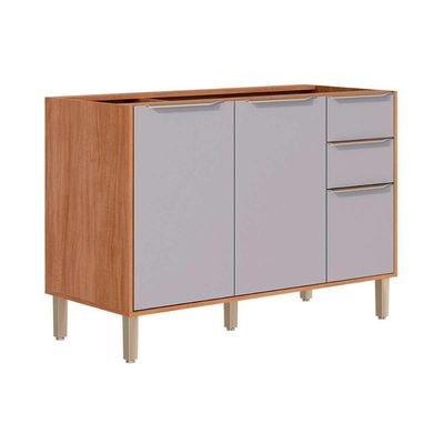 Balcão Cozinha Modulado Celeste c/ 3 Portas e 2 Gavetas s/Tampo 120cm Cinamomo/Platina MGM