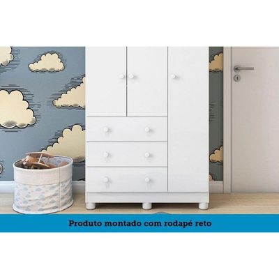 Guarda Roupa 3 Portas c/ e 3 Gavetas Júnior Branco/Amendoa - Peroba