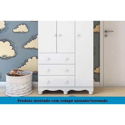 Guarda Roupa 3 Portas c/ e 3 Gavetas Júnior Branco/Amendoa - Peroba