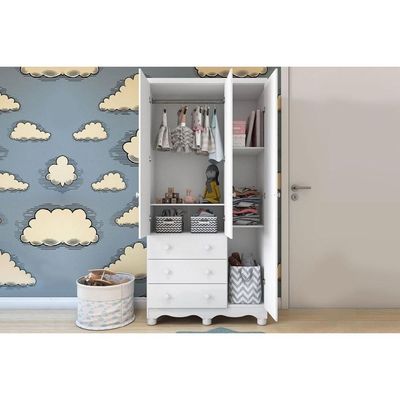 Guarda Roupa 3 Portas c/ e 3 Gavetas Júnior Branco/Amendoa - Peroba