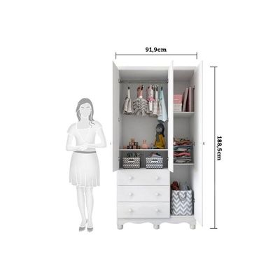 Guarda Roupa 3 Portas c/ e 3 Gavetas Júnior Branco/Amendoa - Peroba