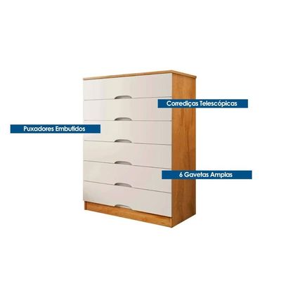 Cômoda Casal Sevilha c/ 6 Gavetas Peroba - Europa