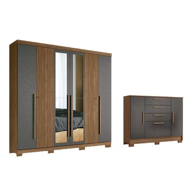 Quarto Completo Modu +Cômoda QC353 Jatobá/Grafite - Santos Andirá