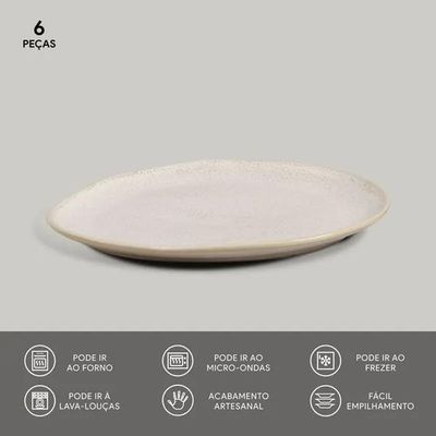 Conjunto de Pratos de Sobremesa Ovais Porto Brasil Orgânico Latte 22,5cm - 6 peças