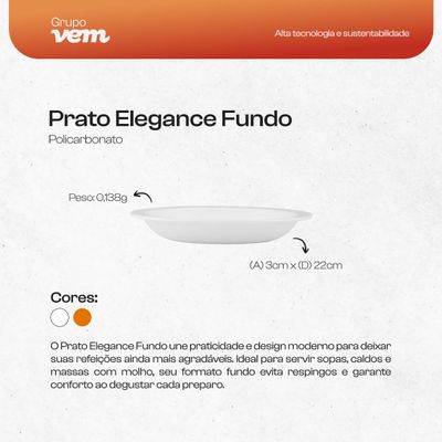 Prato Elegance Fundo Redondo 22cm Branco em Policarbonato