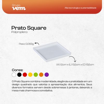 Prato Square Quadrado 13,5x13,5 Branco em Polipropileno