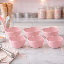 Tigela Bowl Pote Sobremesa Rosa 6un e Colher de Sorvete