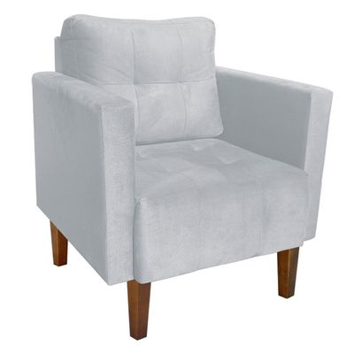 Poltrona Sala Decorativa Livia Pé Madeira Castanho Suede Cinza M11 - D'Rossi