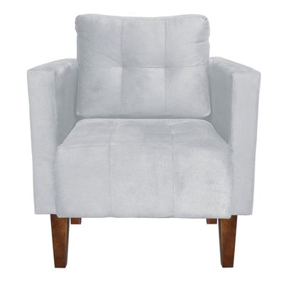 Poltrona Sala Decorativa Livia Pé Madeira Castanho Suede Cinza M11 - D'Rossi