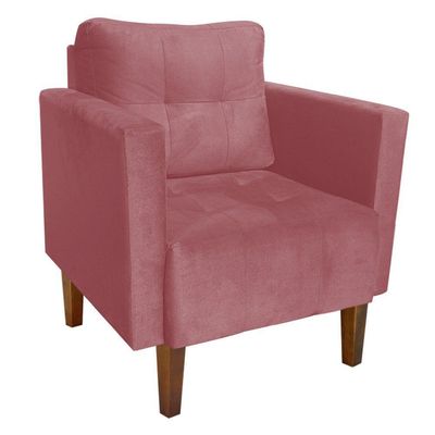 Poltrona Sala Decorativa Livia Pé Madeira Castanho Suede Rosê M11 - D'Rossi