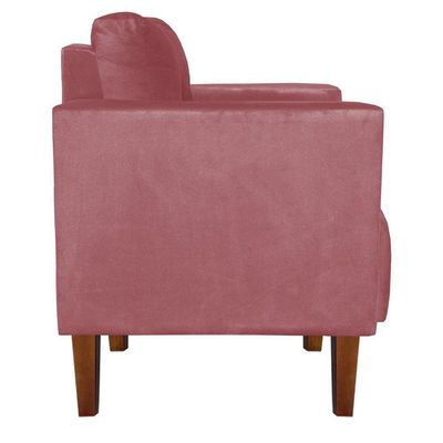 Poltrona Sala Decorativa Livia Pé Madeira Castanho Suede Rosê M11 - D'Rossi