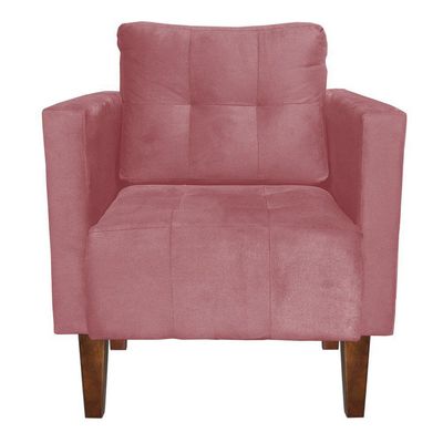 Poltrona Sala Decorativa Livia Pé Madeira Castanho Suede Rosê M11 - D'Rossi