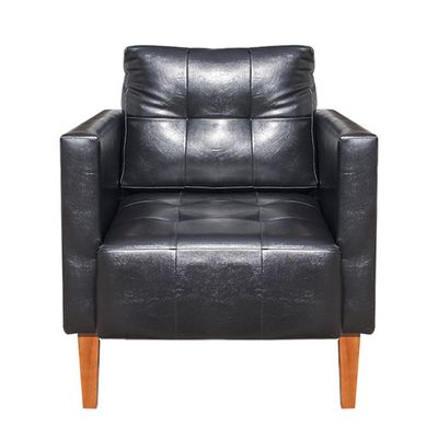 Poltrona Sala Decorativa Livia Pé Madeira Castanho Sintético PU Preto M11 - D'Rossi