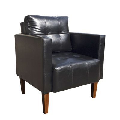 Poltrona Sala Decorativa Livia Pé Madeira Castanho Sintético PU Preto M11 - D'Rossi