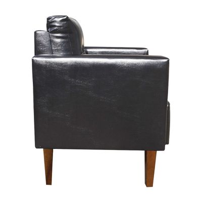 Poltrona Sala Decorativa Livia Pé Madeira Castanho Sintético PU Preto M11 - D'Rossi