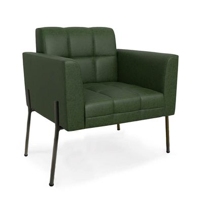 Poltrona Sala Decorativa Kit 2 Elisa Pé Aço Lateral Preto Sintético PU Verde D03 - D'Rossi