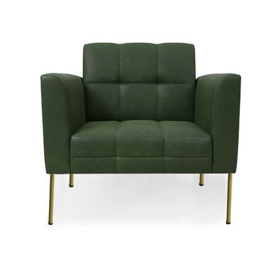 Poltrona Sala Decorativa Kit 2 Elisa Pé Aço Lateral Dourado Sintético PU Verde D03 - D'Rossi